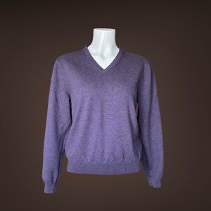 Women's Brooks Brothers Purple V-Neck Wool Sweater, Size Medium